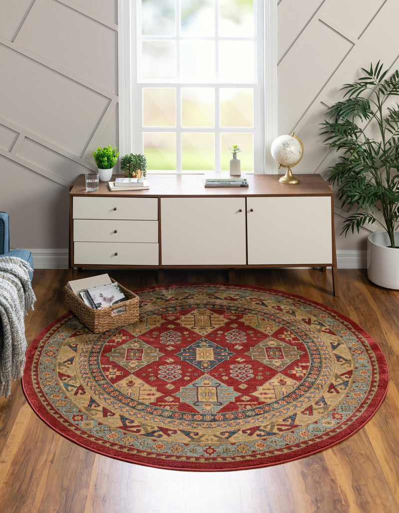 Persian Elegance Collection Area Rug -  Tabriz Round Red  lifestyle 13