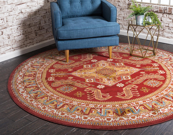Persian Elegance Collection Area Rug -  Mashhad Round Red  lifestyle 17