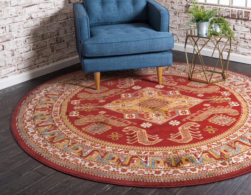 Persian Elegance Collection Area Rug -  Ardabil Round Red  lifestyle 22