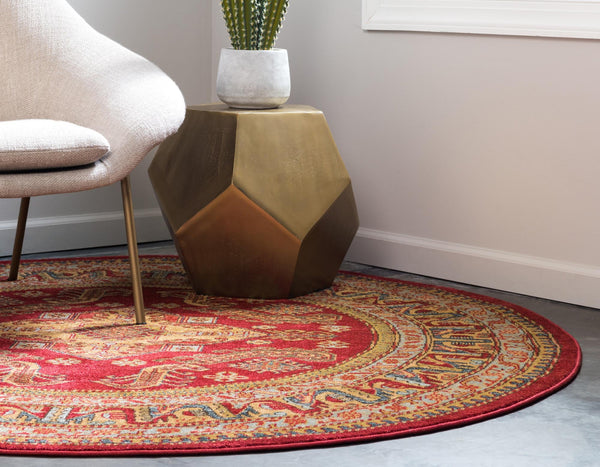Persian Elegance Collection Area Rug -  Mashhad Round Red  lifestyle 14