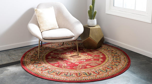 Persian Elegance Collection Area Rug -  Mashhad Round Red  lifestyle 18