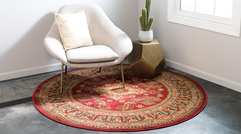 Persian Elegance Collection Area Rug -  Ardabil Round Red  lifestyle 23