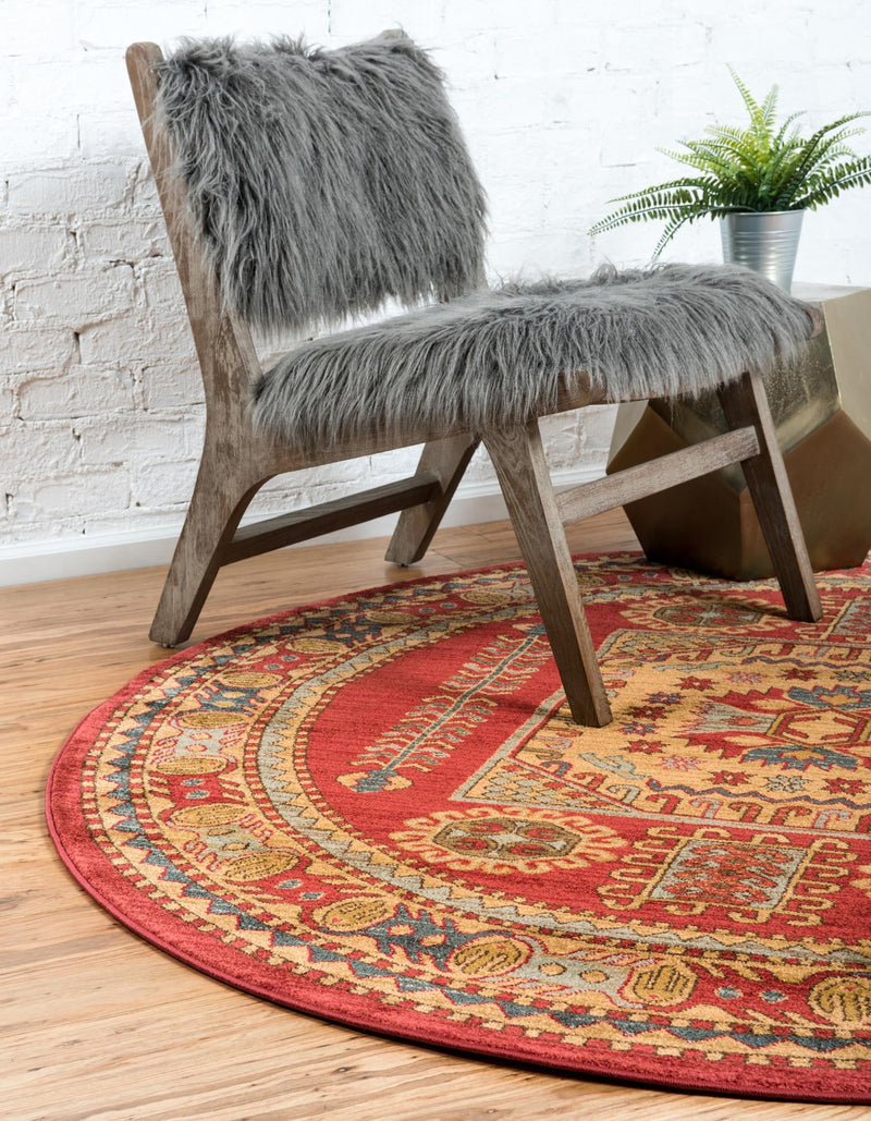 Persian Elegance Collection Area Rug -  Hamedan Round Red  lifestyle 9