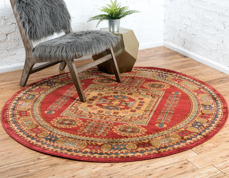 Persian Elegance Collection Area Rug -  Hamedan Round Red  lifestyle 17