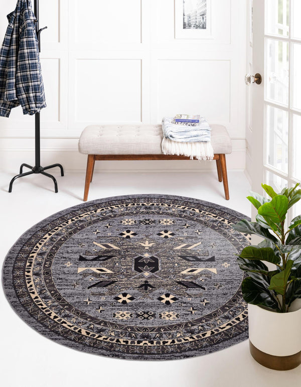 Tabriz Tapestries Collection Area Rug - Azerbaijan (Gray) Round Gray  lifestyle 22