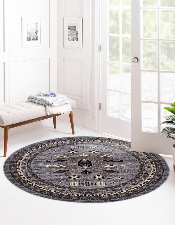 Tabriz Tapestries Collection Area Rug - Azerbaijan (Gray) Round Gray  lifestyle 27