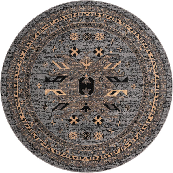 Tabriz Tapestries Collection Area Rug - Azerbaijan (Gray) Round Gray  lifestyle 19