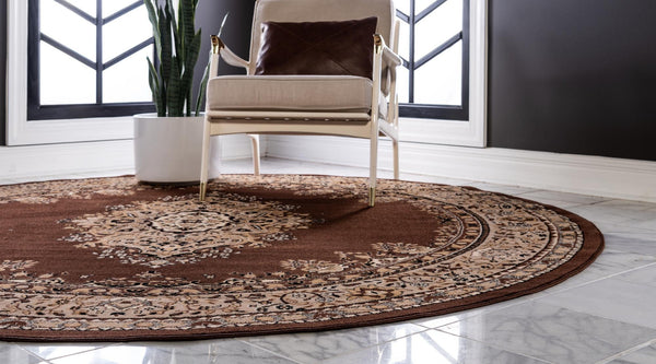 Tabriz Tapestry Collection Area Rug - Azerbaijan (Brown) Round Brown  lifestyle 25