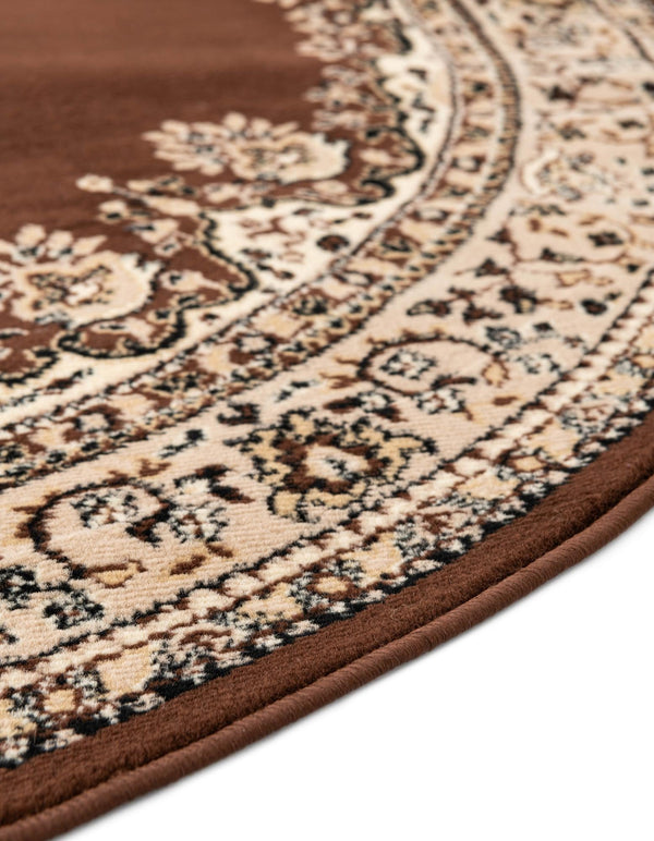 Tabriz Tapestry Collection Area Rug - Azerbaijan (Brown) Round Brown  lifestyle 37