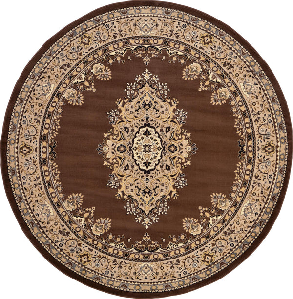 Tabriz Tapestry Collection Area Rug - Azerbaijan (Brown) Round Brown  lifestyle 15