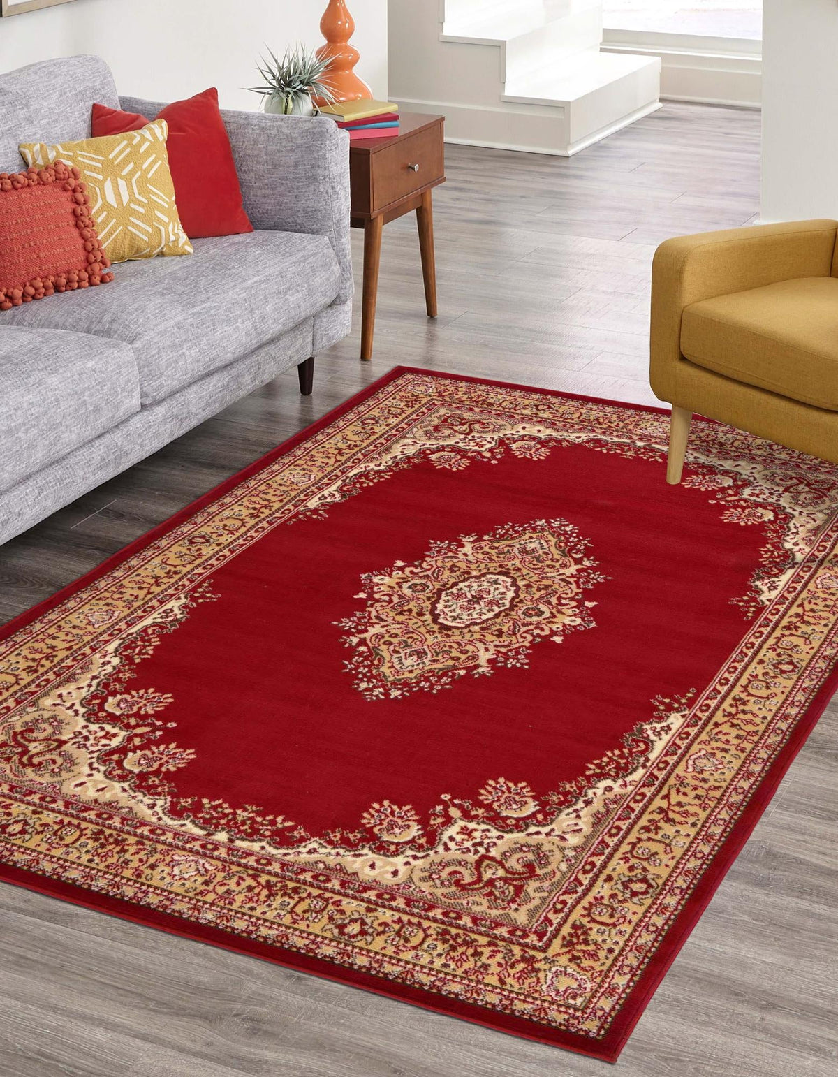 Tabriz Tapestry Collection Area Rug - Azerbaijan (Burgundy) Rectangle Burgundy  lifestyle 2