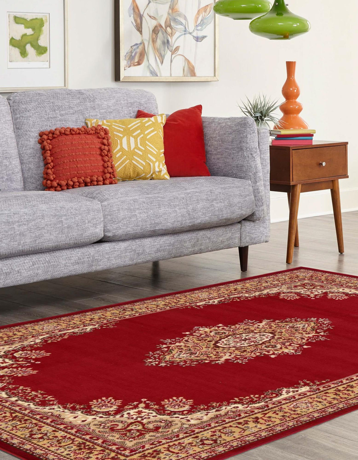Tabriz Tapestry Collection Area Rug - Azerbaijan (Burgundy) Rectangle Burgundy  lifestyle 5