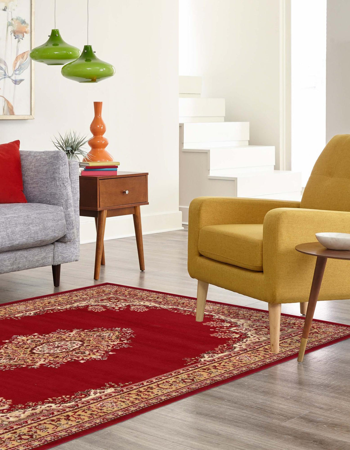 Tabriz Tapestry Collection Area Rug - Azerbaijan (Burgundy) Rectangle Burgundy  lifestyle 6