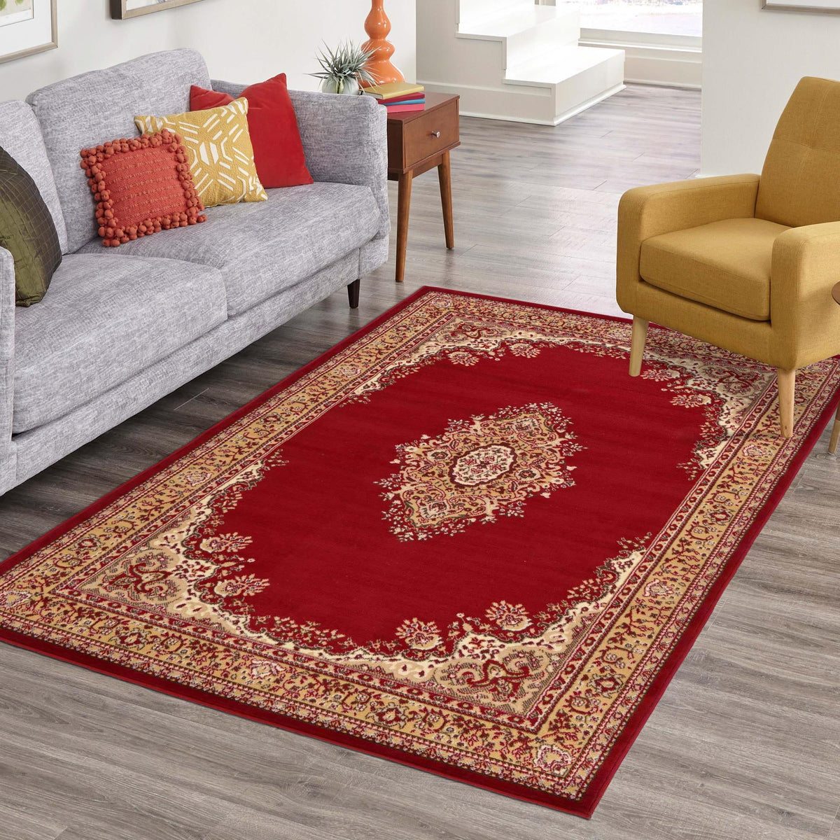 Tabriz Tapestry Collection Area Rug - Azerbaijan (Burgundy) Rectangle Burgundy  lifestyle 17