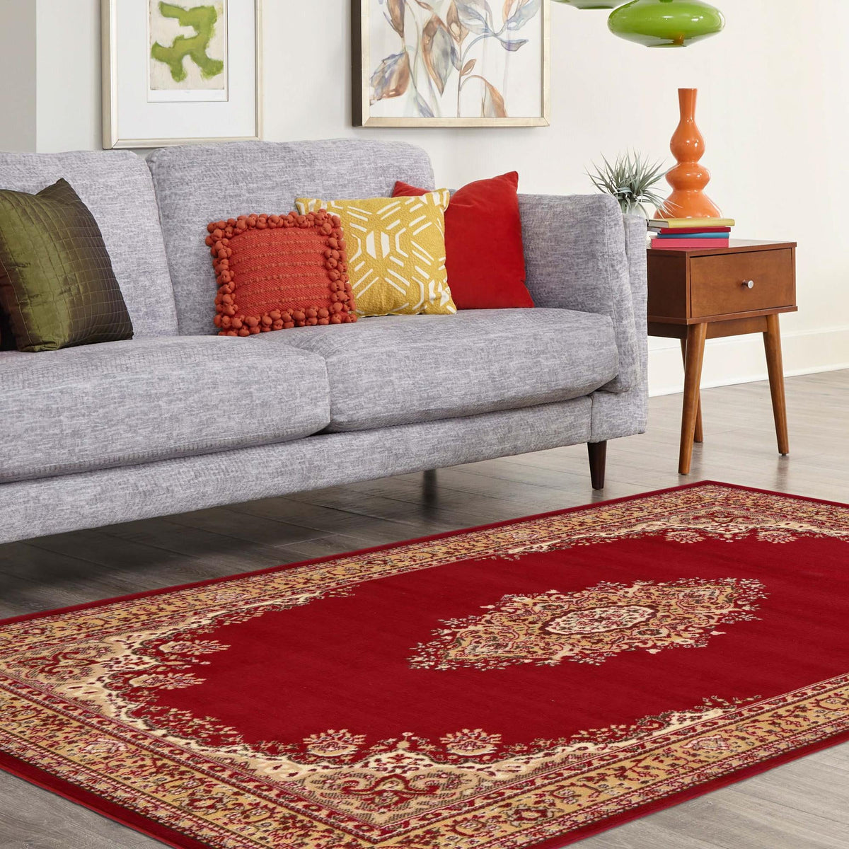 Tabriz Tapestry Collection Area Rug - Azerbaijan (Burgundy) Rectangle Burgundy  lifestyle 18