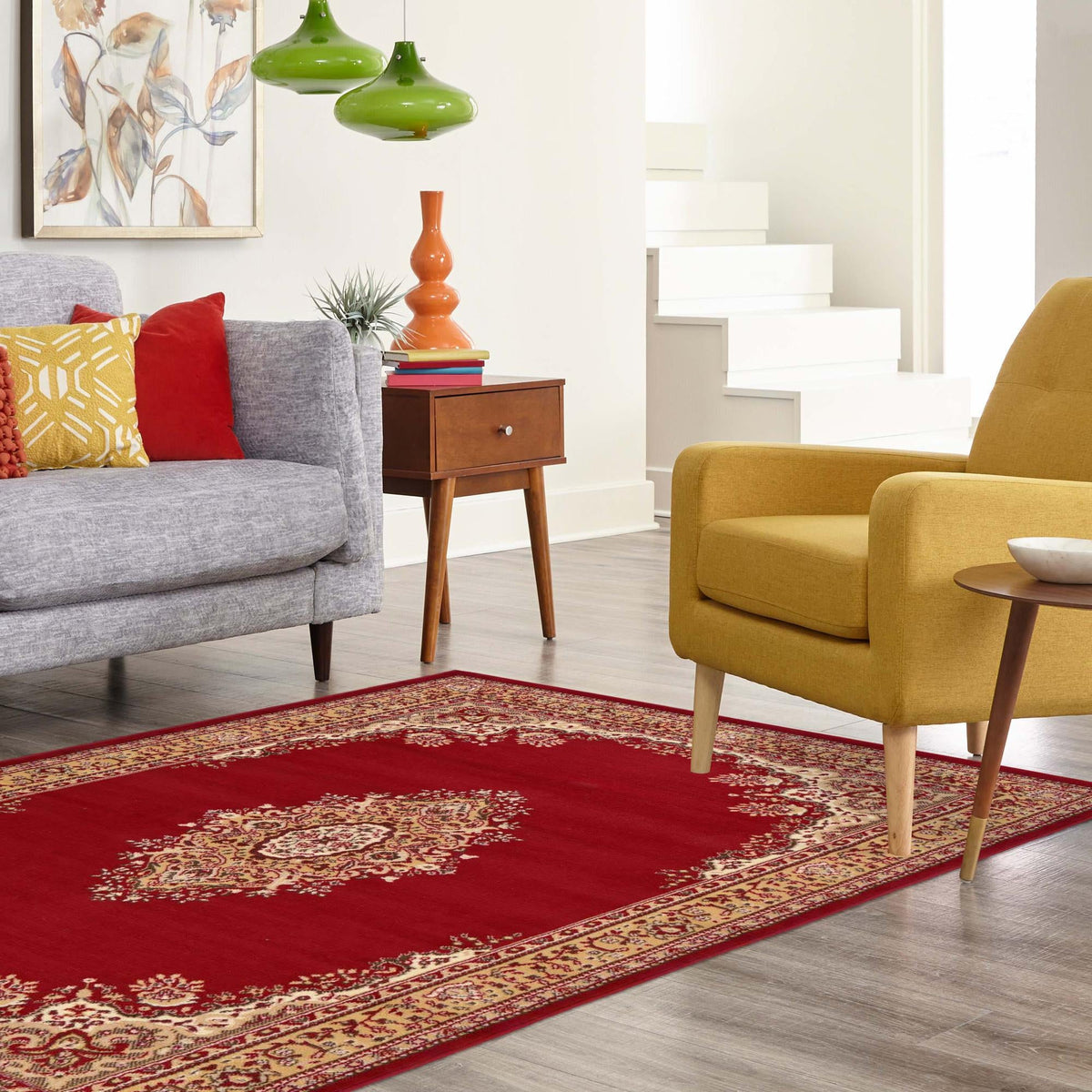 Tabriz Tapestry Collection Area Rug - Azerbaijan (Burgundy) Rectangle Burgundy  lifestyle 19