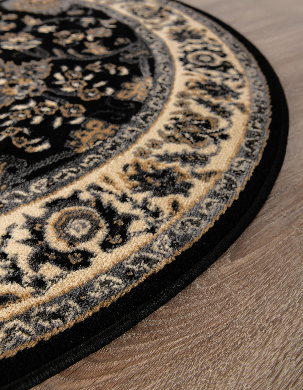 Isfahan Elegance Collection Area Rug - Naghsh-e Jahan (Black) Round Black  lifestyle 30