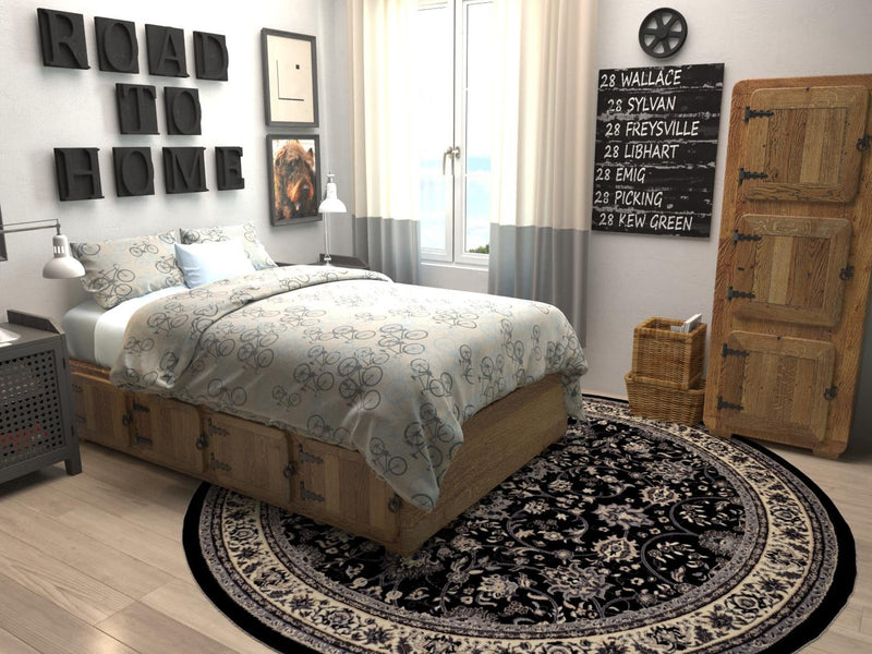 Isfahan Elegance Collection Area Rug - Naghsh-e Jahan (Black) Round Black  lifestyle 22