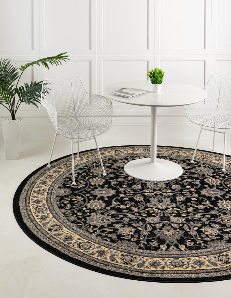 Isfahan Elegance Collection Area Rug - Naghsh-e Jahan (Black) Round Black  lifestyle 24