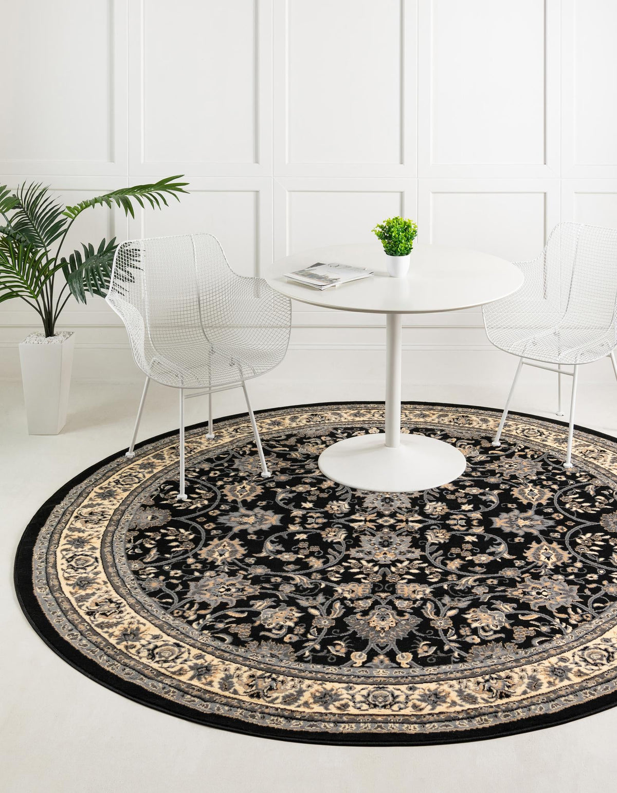 Isfahan Elegance Collection Area Rug - Naghsh-e Jahan (Black) Round Black  lifestyle 32