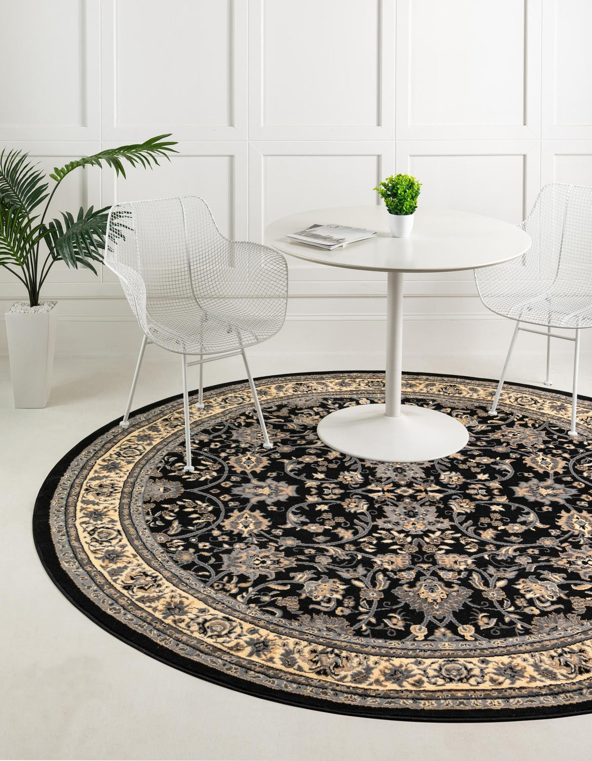 Isfahan Elegance Collection Area Rug - Naghsh-e Jahan (Black) Round Black  lifestyle 33