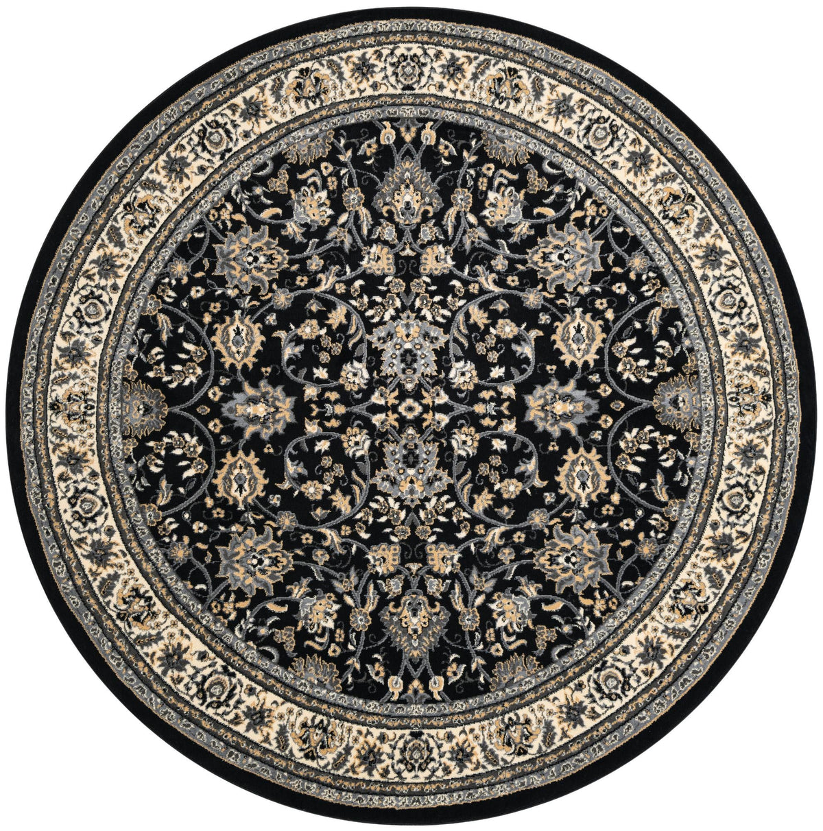 Isfahan Elegance Collection Area Rug - Naghsh-e Jahan (Black) Round Black  lifestyle 16