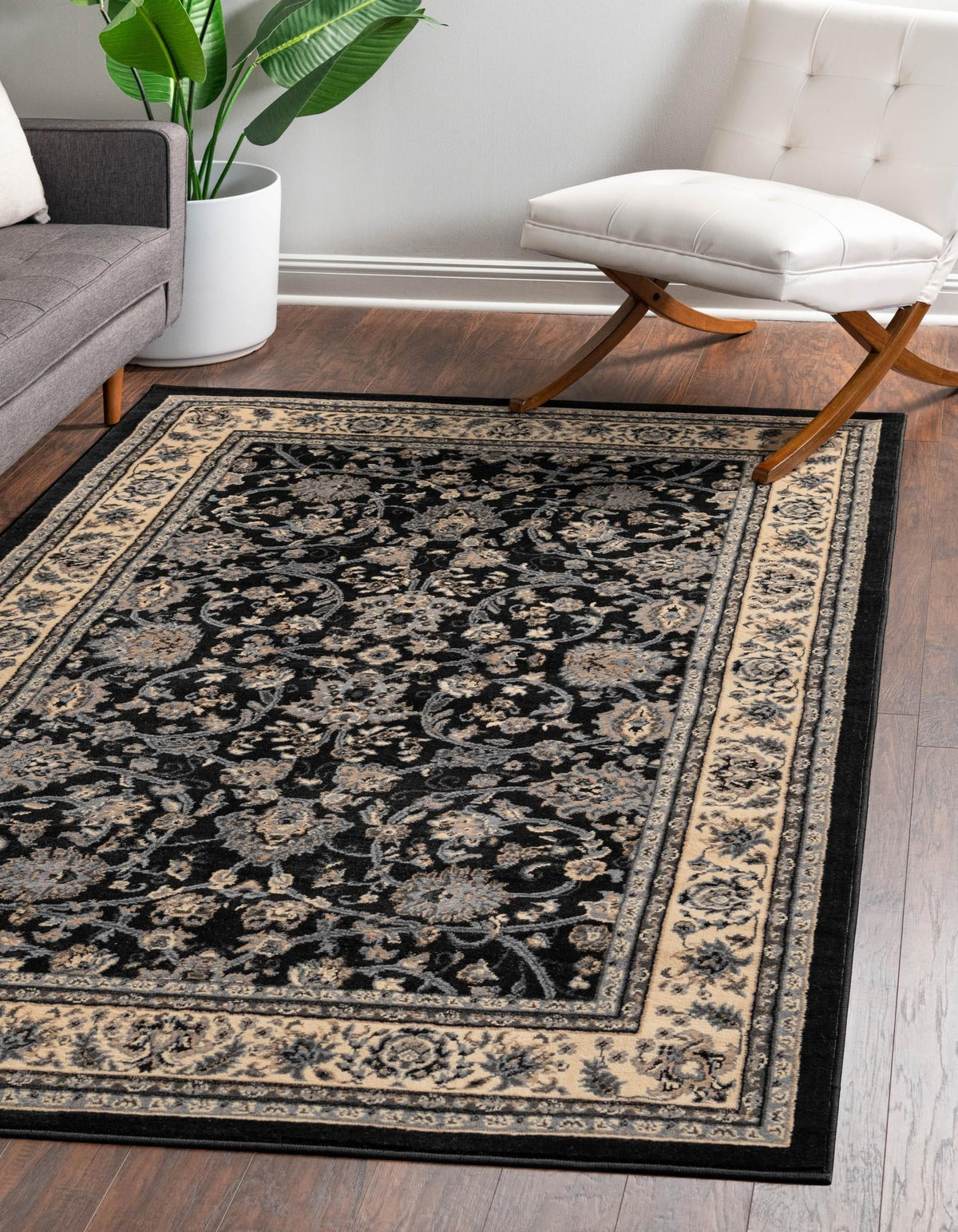 Isfahan Elegance Collection Area Rug - Naghsh-e Jahan (Black) Rectangle Black  lifestyle 2
