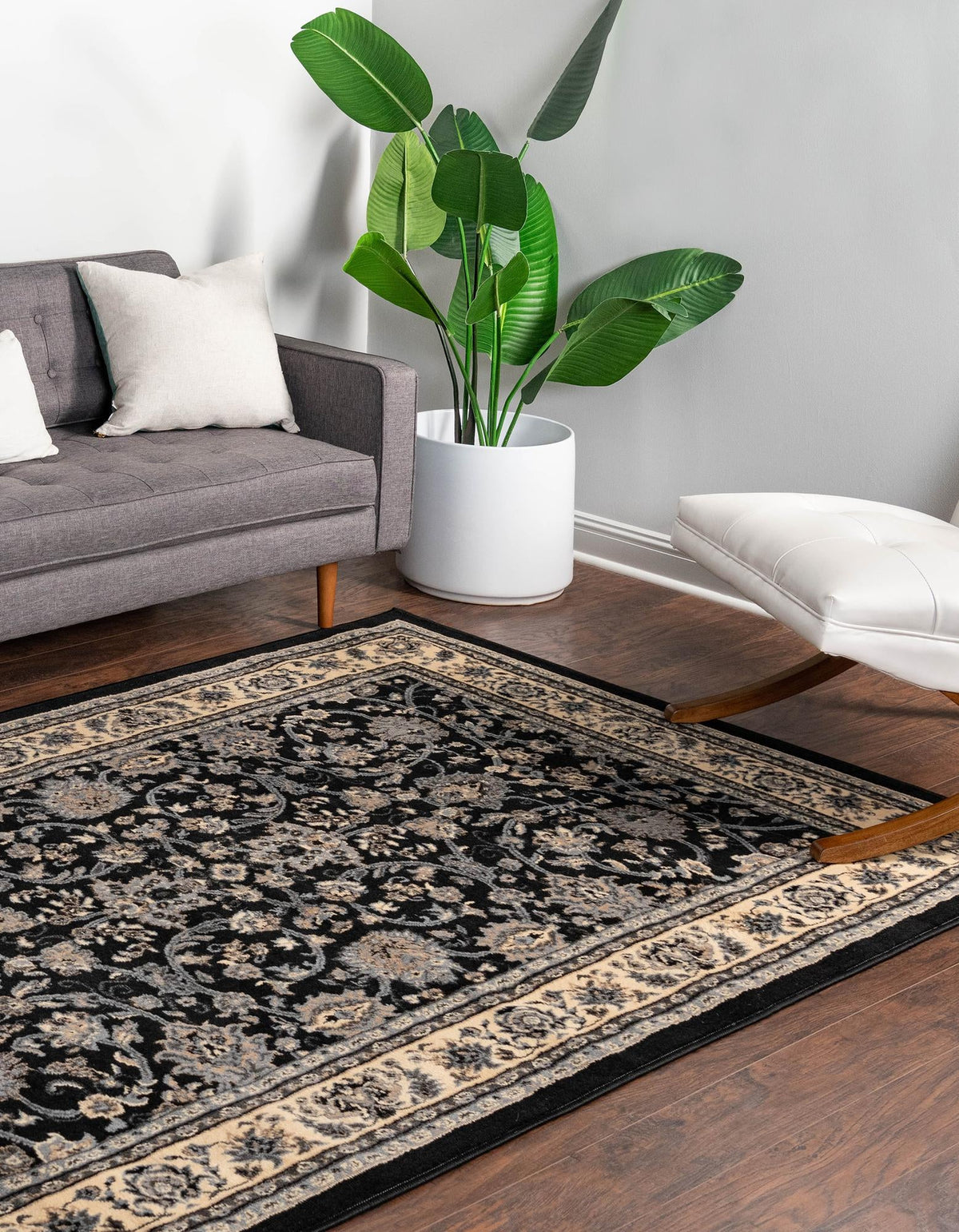 Isfahan Elegance Collection Area Rug - Naghsh-e Jahan (Black) Rectangle Black  lifestyle 3
