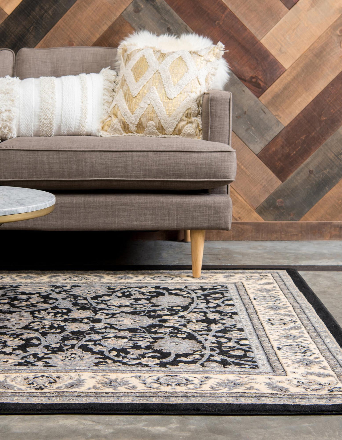 Isfahan Elegance Collection Area Rug - Naghsh-e Jahan (Black) Rectangle Black  lifestyle 4