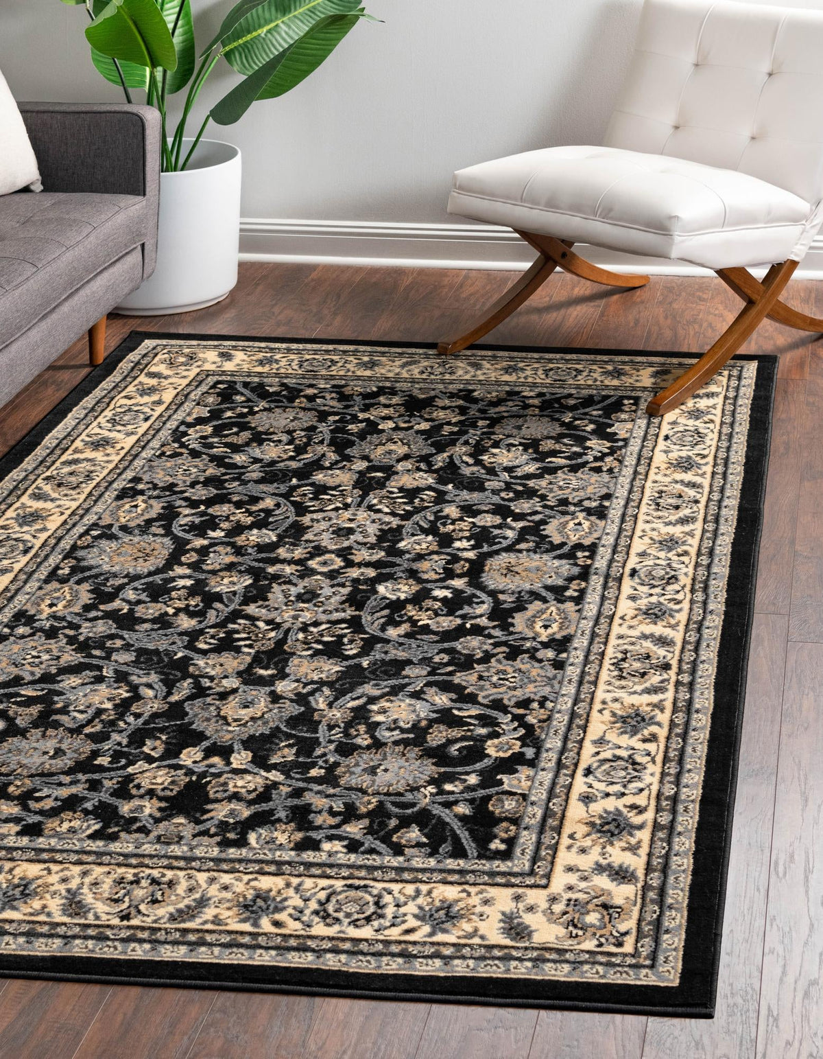 Isfahan Elegance Collection Area Rug - Naghsh-e Jahan (Black) Rectangle Black  lifestyle 7