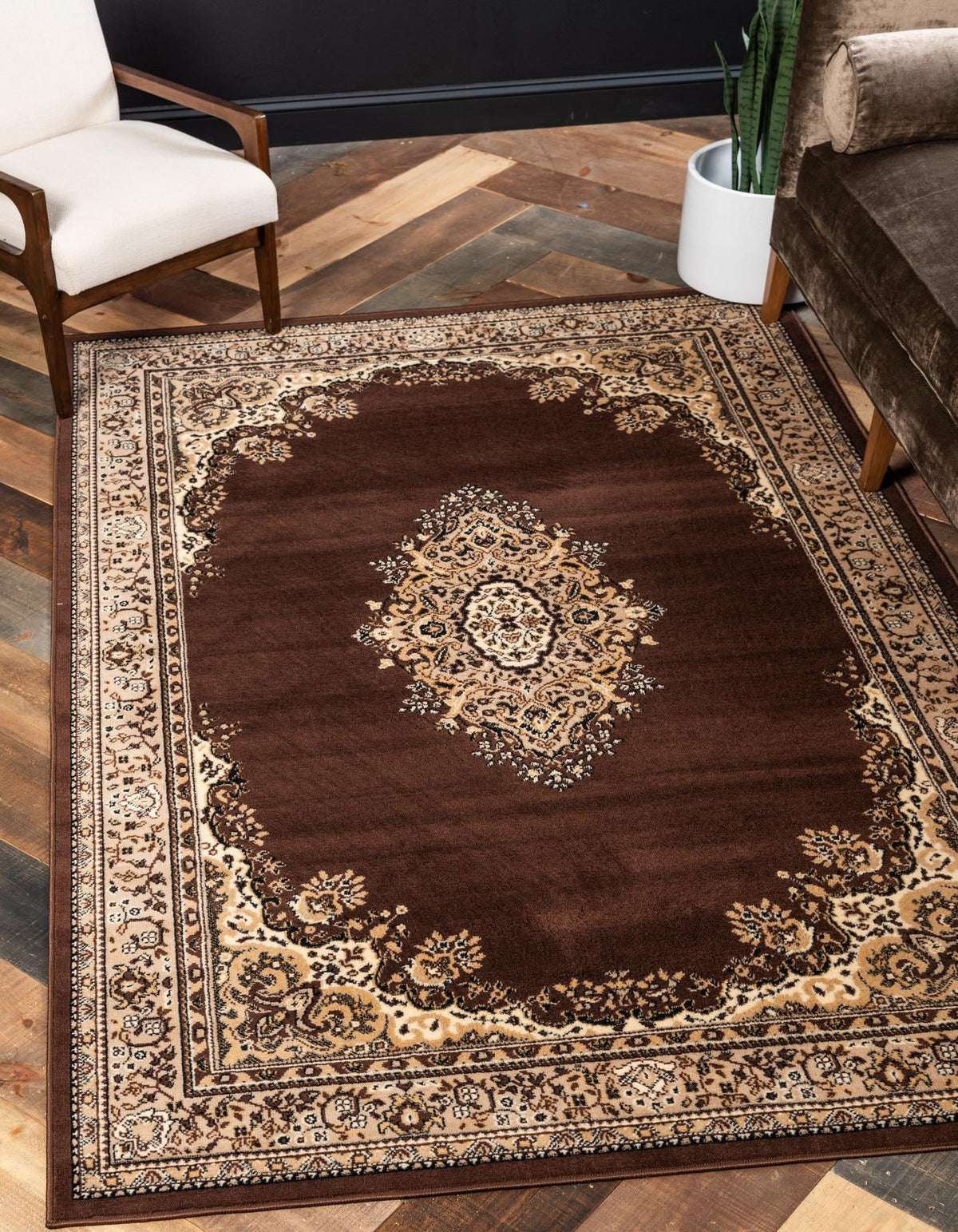 Tabriz Tapestry Collection Area Rug - Azerbaijan (Brown) Rectangle Brown  lifestyle 2