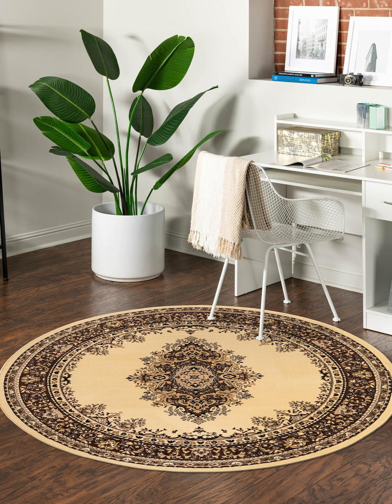 Tabriz Tapestry Collection Area Rug - Azerbaijan (Ivory) Round Ivory  lifestyle 23