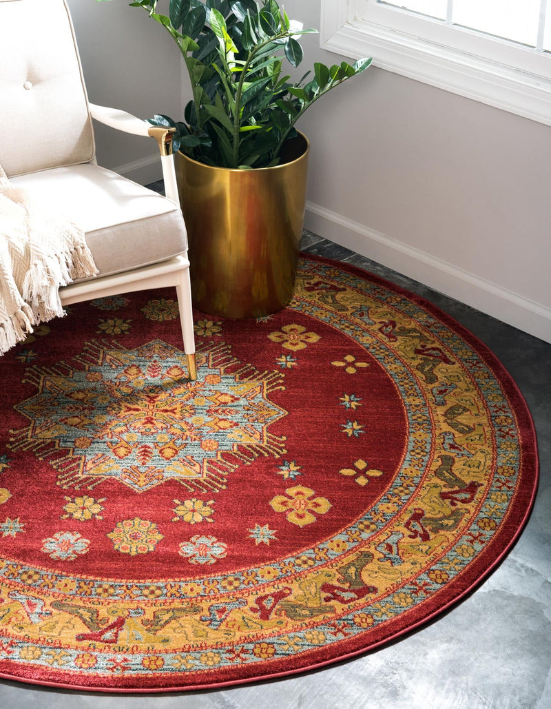 Persian Elegance Collection Area Rug - Isfahan Round Red  lifestyle 17