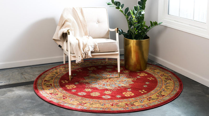 Persian Elegance Collection Area Rug - Isfahan Round Red  lifestyle 19