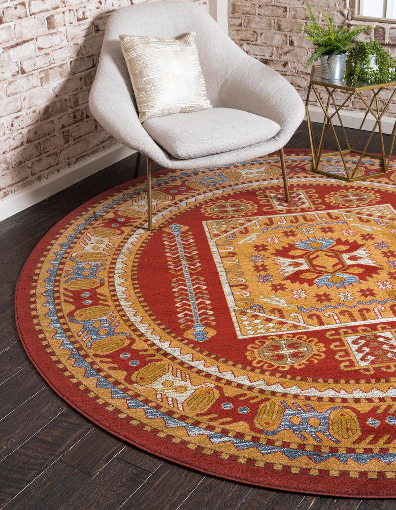 Persian Elegance Collection Area Rug -  Hamedan Round Red  lifestyle 10