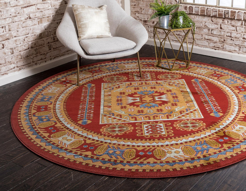 Persian Elegance Collection Area Rug -  Hamedan Round Red  lifestyle 18