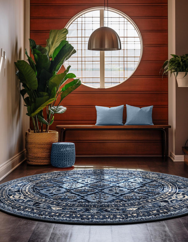 Horizon Collection Area Rug -  Aurora Round Blue  lifestyle 53