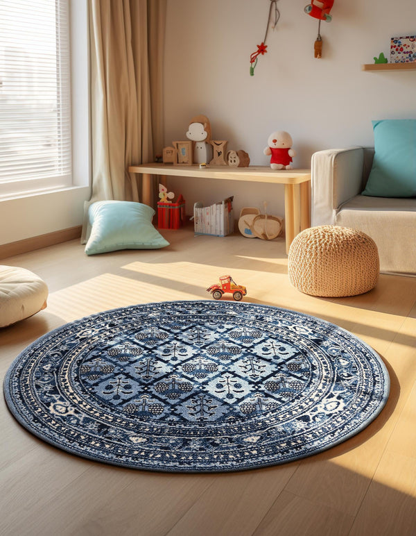 Horizon Collection Area Rug -  Aurora Round Blue  lifestyle 61