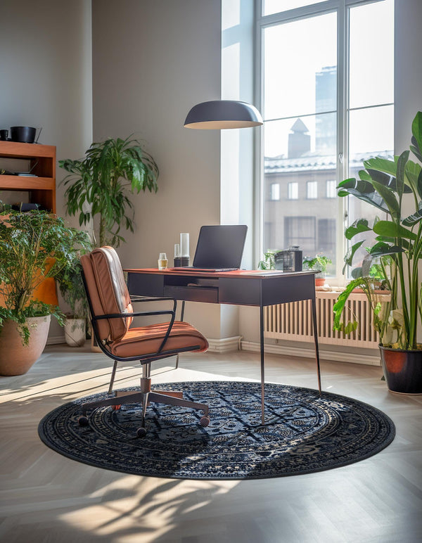 Horizon Collection Area Rug -  Aurora Round Blue  lifestyle 66