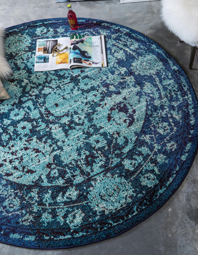 Chateau Elegance Collection Area Rug -  Louvre Round Blue  lifestyle 46