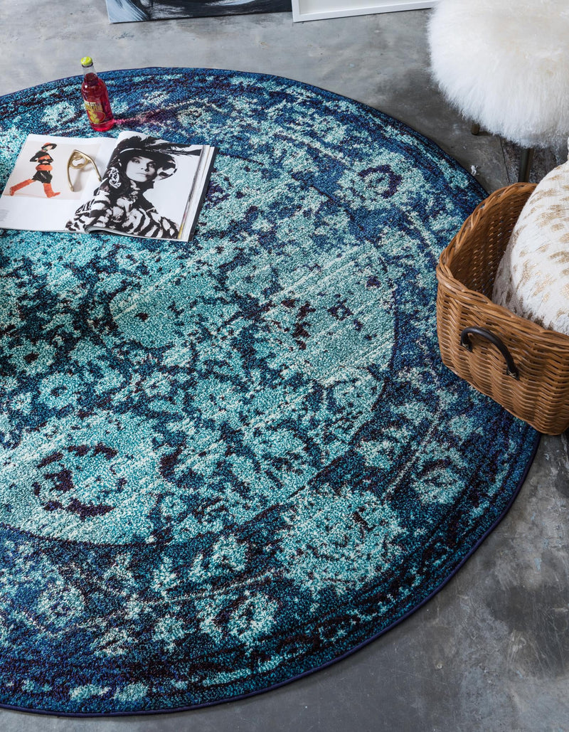 Chateau Elegance Collection Area Rug -  Louvre Round Blue  lifestyle 47