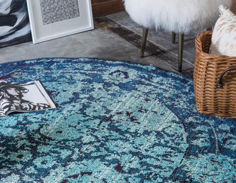 Chateau Elegance Collection Area Rug -  Louvre Round Blue  lifestyle 66