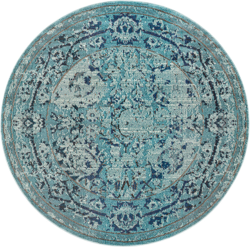 Chateau Elegance Collection Area Rug -  Louvre Round Light Blue  lifestyle 34