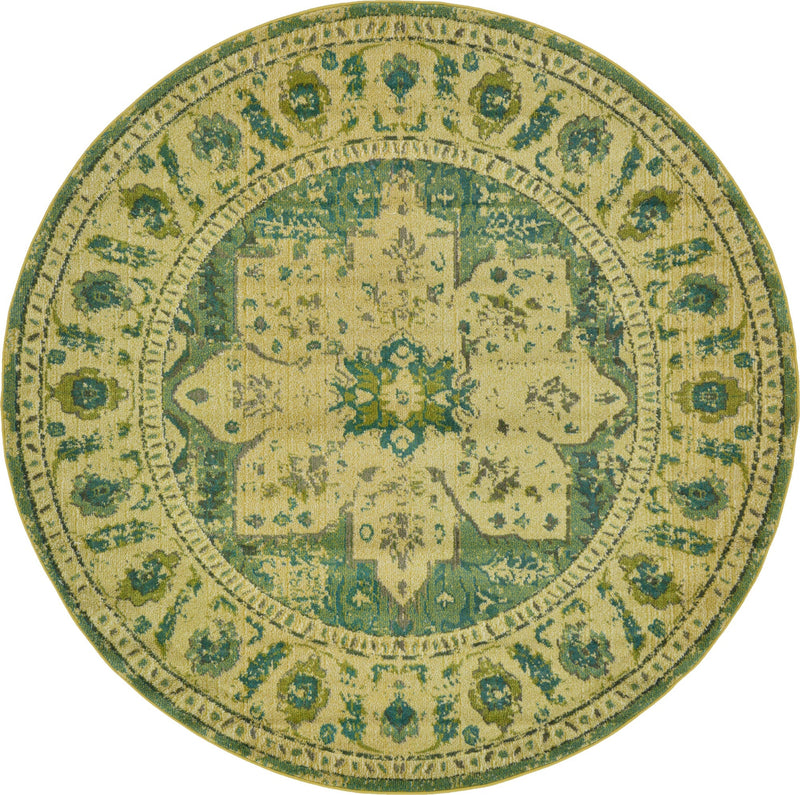 Chateau Elegance Collection Area Rug -  Tuileries Round Green  lifestyle 45