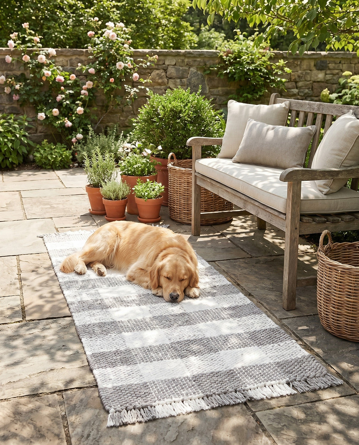 Sustainable Grid Indoor-Outdoor Oasis Collection Area Rug - Savannah Runner Gray  lifestyle 194