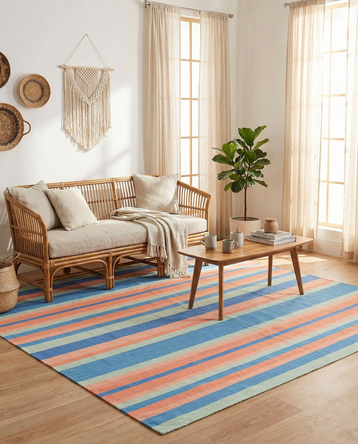Coastal Stripe Dhurrie Collection Area Rug - Seashore Square Multi  lifestyle 100