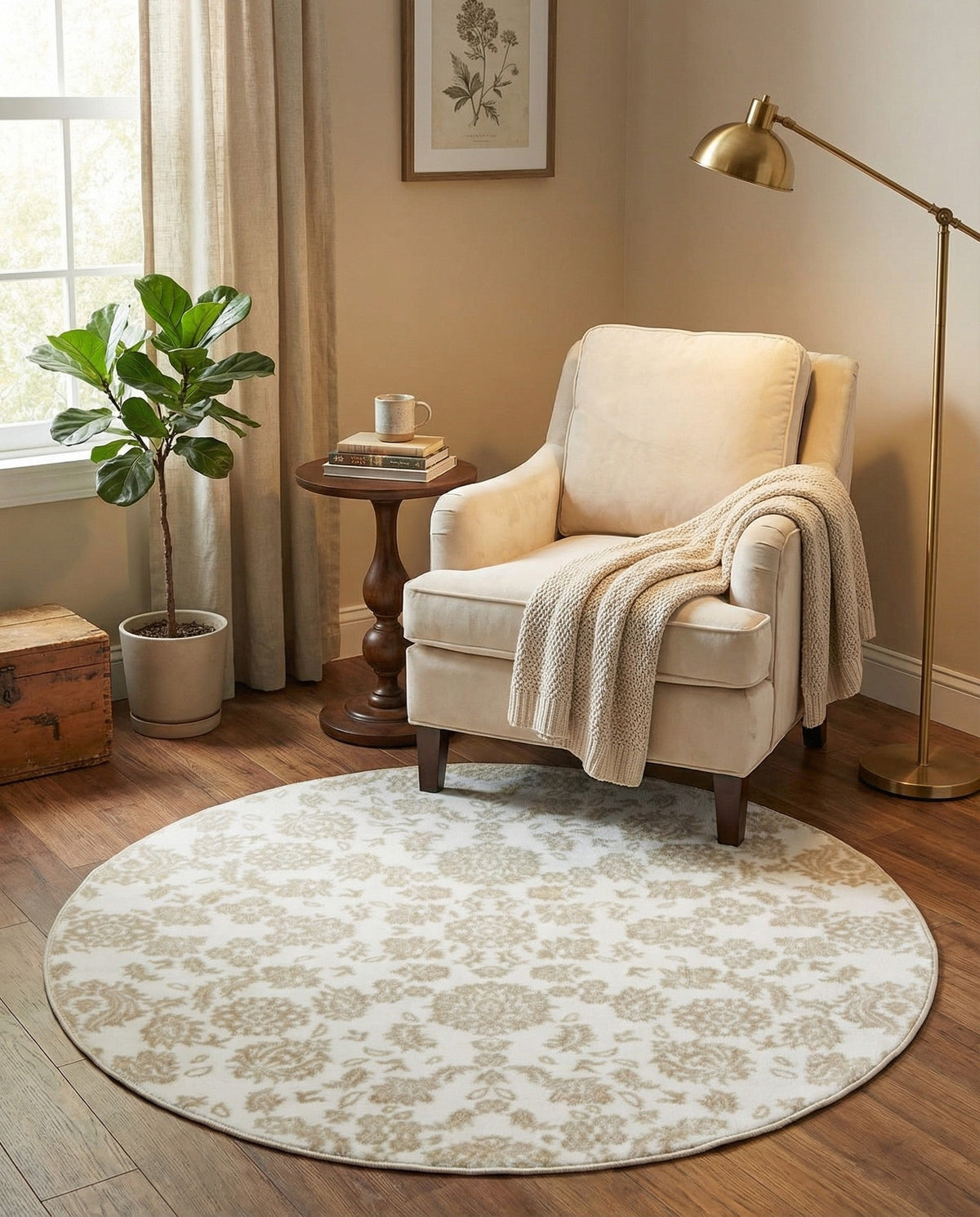 Andes Summit Collection Area Rug -  Chimborazo Round White Brown  lifestyle 114