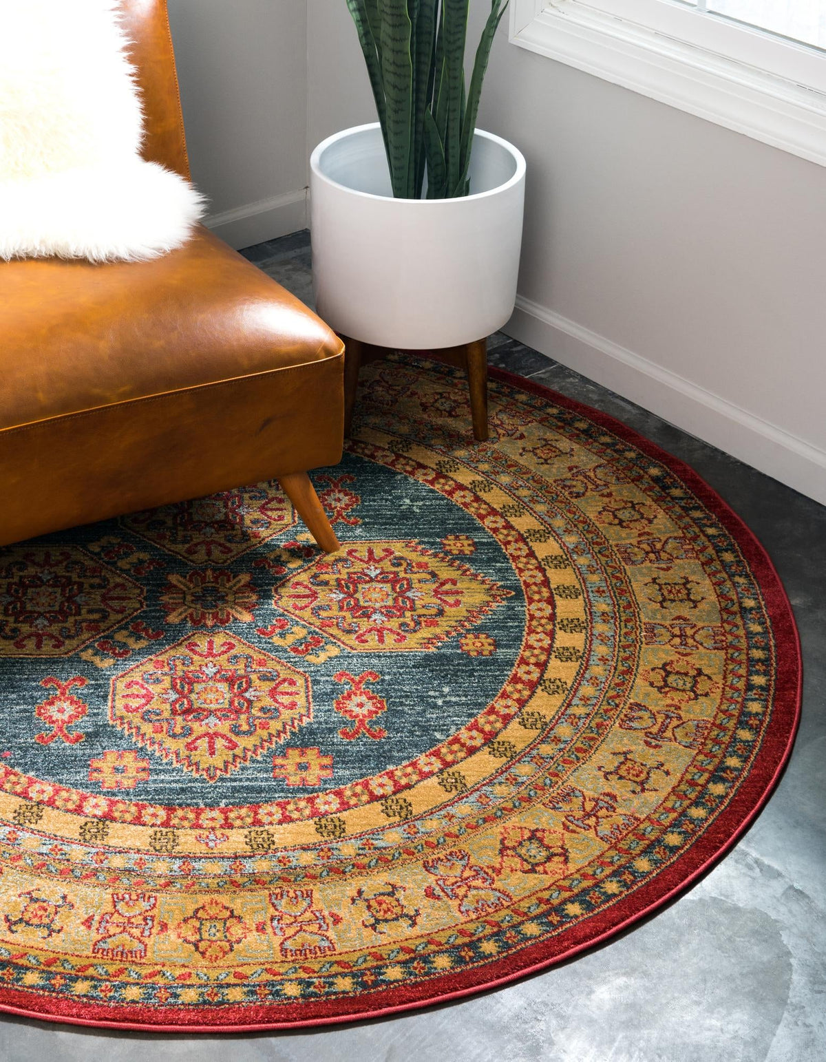 Persian Elegance Collection Area Rug -  Fars Round Navy Blue  lifestyle 14