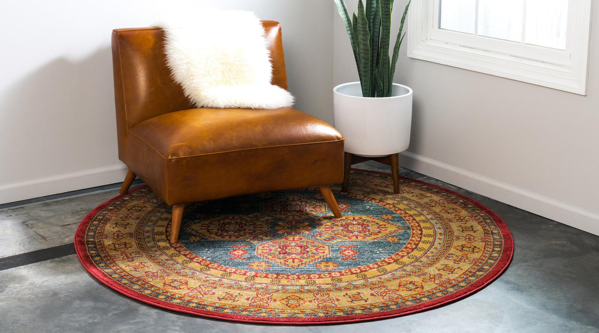 Persian Elegance Collection Area Rug -  Fars Round Navy Blue  lifestyle 17