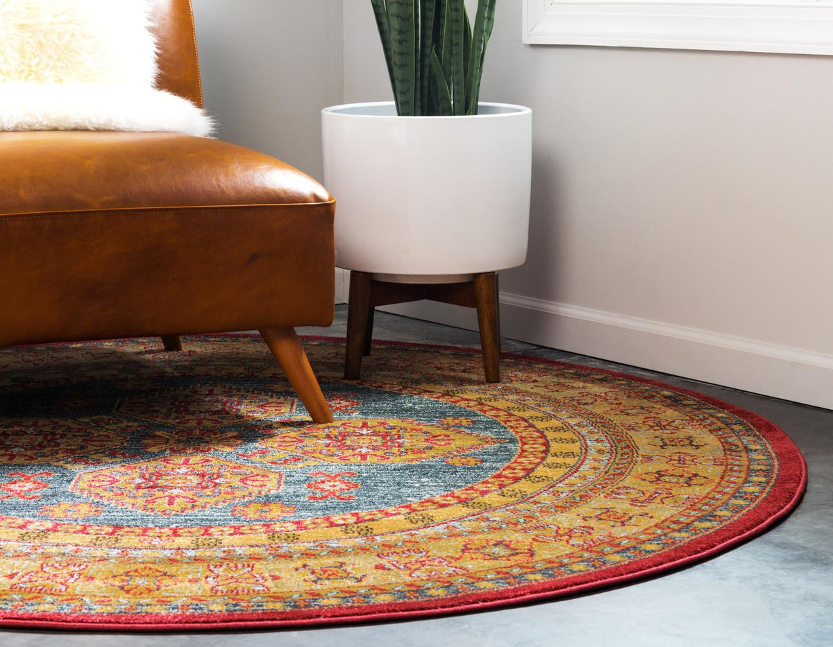 Persian Elegance Collection Area Rug -  Fars Round Navy Blue  lifestyle 20